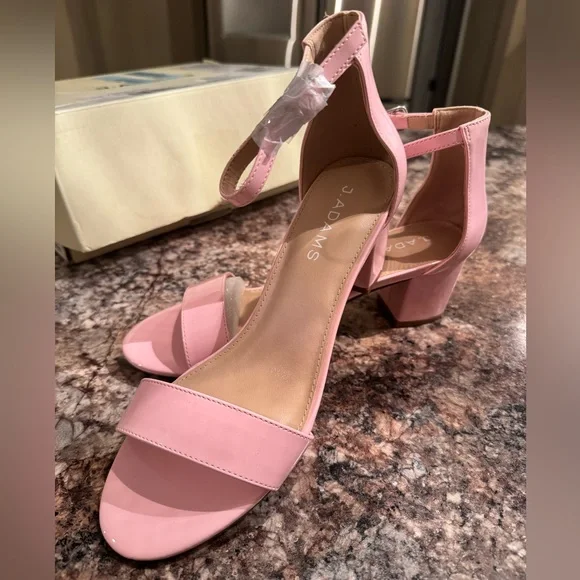 Adams Pink Ankle Strap Block Heels - Picture 2 of 6